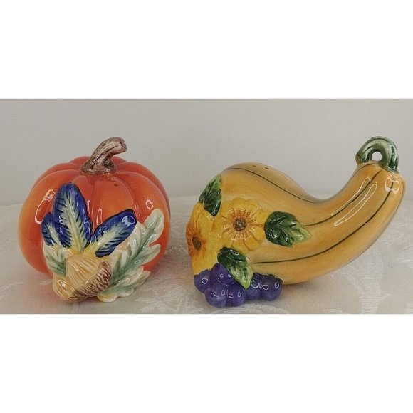 Harvest Gourd Punkin & Squash Salt & Pepper Shakers Ceramic New In It's Box... - Picture 1 of 7